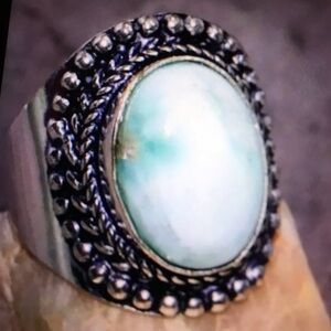 Larimar Stamped 925 Sterling Silver Ring